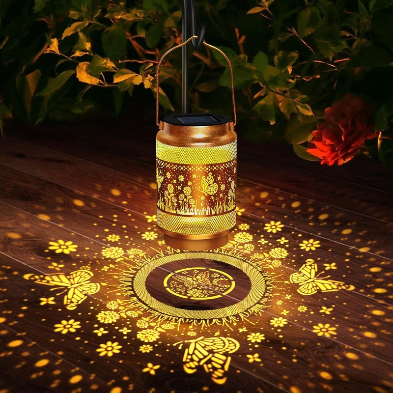 EDOF Butterfly Solar Lanterns Outdoor Waterproof Lights,Hanging Solar Lights Butterfly Christmas Decorations Gifts for Women Grandma,Hollowed-Out Metal Lantern for Garden Decor Yard,Patio,Backyard,Porch - Image 2